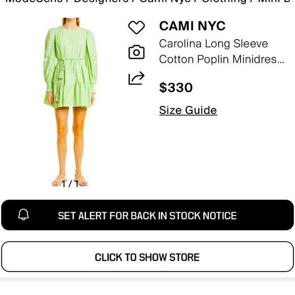 Cami Nyc Carolina Dress Neo Mint cotton poplin mini long sleeve XL new - Picture 11 of 16